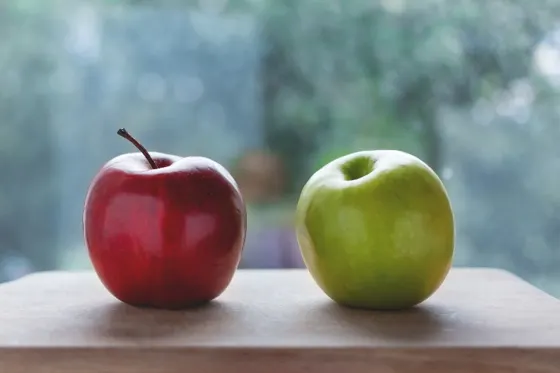 A red and green apple. Great eye spy game for a rainy day.