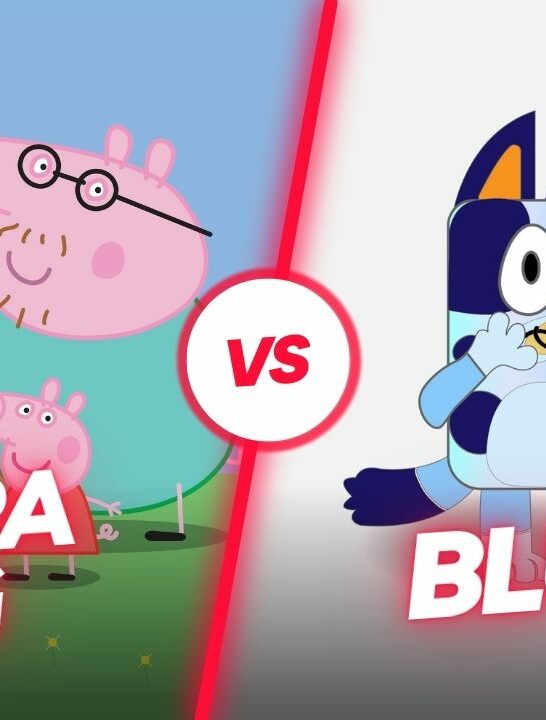 Image of Peppa Pig vs Bluey header image for a post about which show is better.
